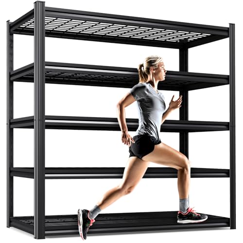Image of 5 Tier Heavy Duty Garage Shelving, 2500LBS Adjustable Metal Storage Shelves, Boltless Industrial Shelving Unit for Garage, Basement, Warehouse, Pantry, Closet, Kitchen, 78 inchx 46 inchx 20 inch Black