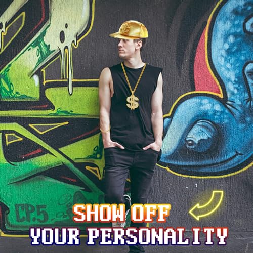 Hip Hop Costume Kit for Women Men, 80s/90s Chunky Rapper Gangster Accessories Set Fancy Dress with Baseball Cap Hat Dollar Necklace Sunglasses Gold Bracelet Ring Outfits for Disco Theme Dress Up Party - Image 6