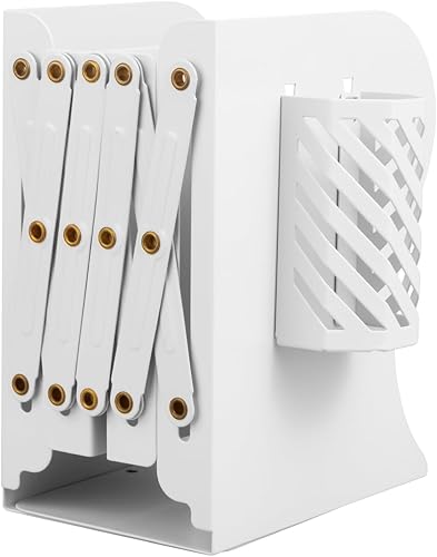 Sujetalibros ajustables, sujetalibros de metal para libros pesados, estantes, 2 divisores, organizador de libros expandible con soporte para