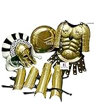 NauticalMart Roman Muscle Cuirass with Shoulder Armor Greek Corinthian Helmet + 300 Spartan Leg Arm Guard & Shield Medieval Knight LARP Armour Halloween Costume