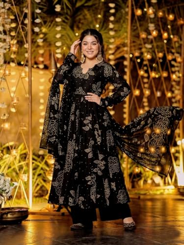 Image of ANNI Designer Women's Viscose Blend Umbrella Style Printed Kurta Palazzo with Dupatta | Stylish Kurta Set for Women | Elegant Palazzos & Dupatta Set | Traditional Ethnic Wear