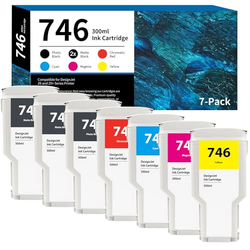 746 Ink Cartridges 300ml 7-Pack (2 MK/PK/CR/C/M/Y) Replacement for HP 746 Ink Cartridge P2V78A P2V79A P2V80A P2V81A P2V82A P2V83A for DesignJet Z6 & Z9+ Large Format Printer Ink 746XL