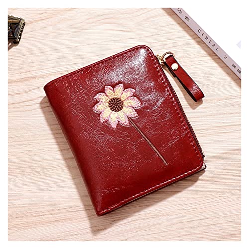 PU Leather Women's Short Wallet Embroidery Photo Card Holder Zipper Hasp Casual Mini Coin Purse Ladies Folding Clutch (Color : D) (E)