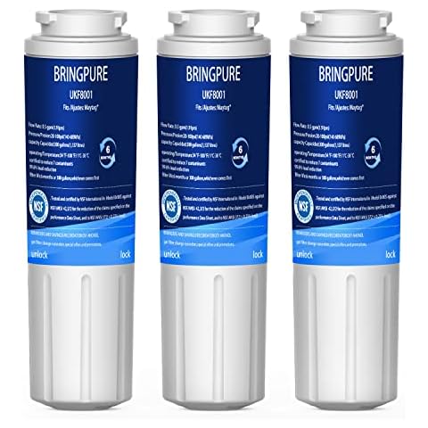 Bringpure Refrigerator Water Filter Replacement, Compatible withEverydr0p Filter 4, EDR4RXD1, UKF8001P, 4396395, 46-9006, UKF8001AXX-200, UKF8001AXX-750, 3 Pack Cover