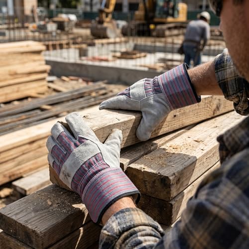 Image of G & F Products 5025L-5 Premium Suede Leather Work Gloves with Extra Long Rubberized Safety Cuff, Large, 5 Pair Pack