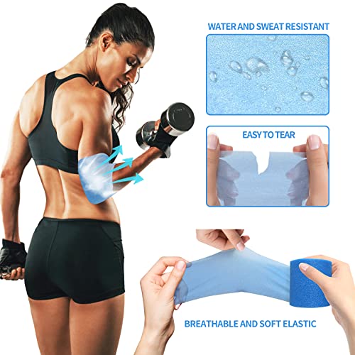 Image of ADMITRY Pre Wrap Tape Athletic,3 Rolls X 22 Yards Blue Prewrap,Headbands for Hair,Foam Underwrap Sports Wrap