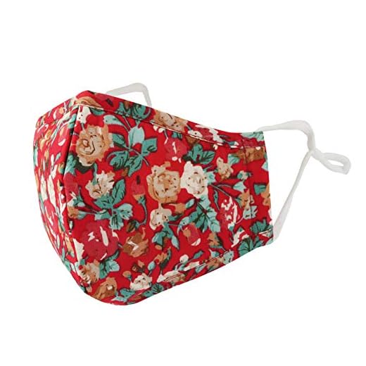 Face Mask Cotton Floral Cloth Filter Pocket Reusable Washable DN1062 (Red)