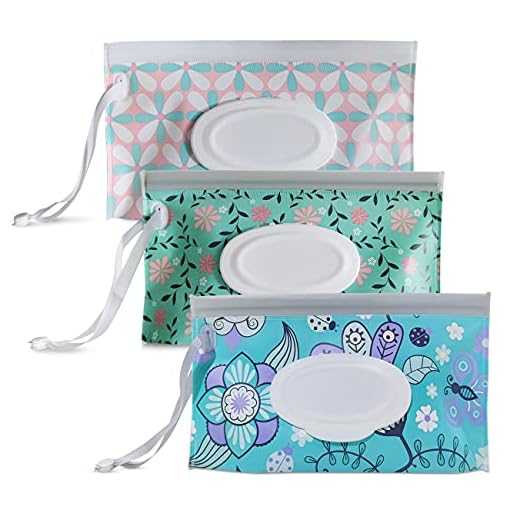 Portable Wet Wipe Pouch [3-Pack] – Entyle Reusable & Refillable Baby Wipe Dispenser, Eco Friendly Travel Diaper Wipe Carrying Case Holder for Travel-Pouch Carries (Flower)