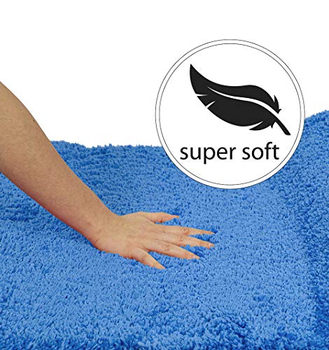 PANA wollige wc-mat zonder uitsparing. Chenille badmat in verschillende kleuren en maten, badmat antislip en wasbaar, 45 x 45 cm, kleur: blauw