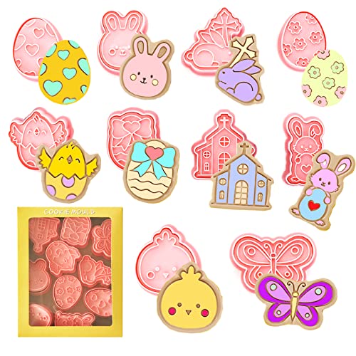 ORTIGIA Ausstechförmchen Ostern, 10 Stück Keksausstecher Ostern Osterei Osterhase Plätzchen Ausstecher Fondant Ausstechformen Cookie Cutter, Für Tortendeko Kekse Backen Küche Zubehör Cover