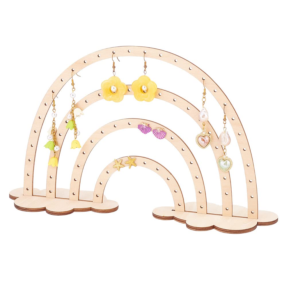 PH PandaHall 76 Gaten Oorbel Houder Regenboog Oorbellen Display Hout Oorbel Stand Sieraden Opknoping Organizer Oorstekers Display Rack voor Verkoop Earring Merchant Show Retail Persoonlijke