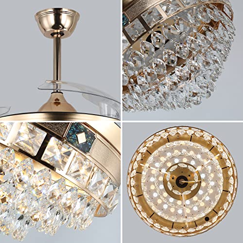 diisunbihuo 42" Gold Crystal Fandelier with Lights Dimmable LED - image 8
