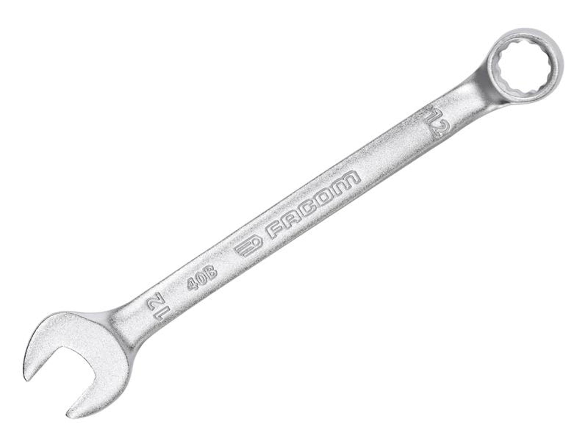 Facom 40B.12 Slim Metric Combination Spanner 12Mm - 12-Point Ogv Ring, 15 Offset Handle, Matt Chrome Finish. 3662424112508