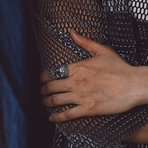 Bandmax Mens Skull Rings, Stainless Steel Skull Skeleton Band Rings for Men Women Gothic Punk Biker Rings Size 7-143