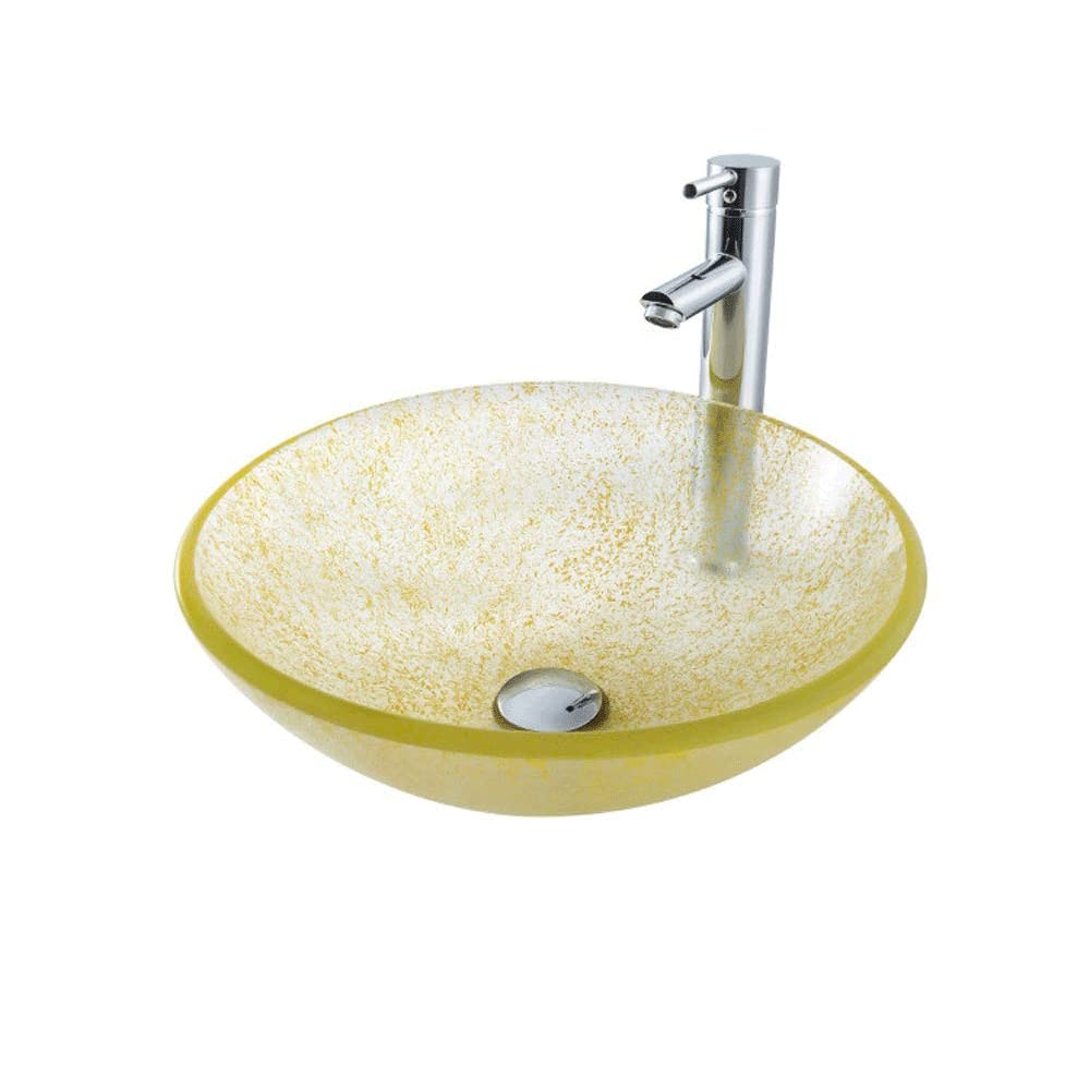 Aioneer Dot Pattern Bathroom Vessel Sink 16.53" Tempered Glass Above Counter Washing Basin Combo With Chrome Faucet, Pop-Up Drain, Artistic Stylish Lavatory Bowl