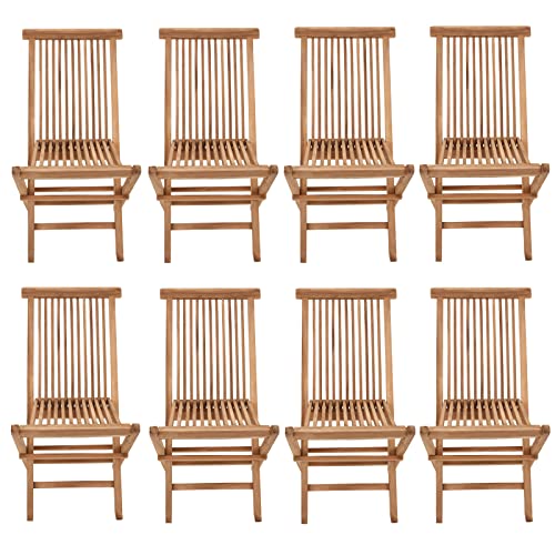 BENEFFITO SALENTO - Lot de 8 Chaises de Jardin Pliantes en Teck pour l'Extérieur Teinte Naturelle