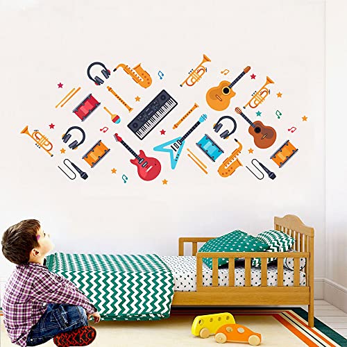 Music Instruments Decor Wall Decals For School Classroom,Guitar Drum Oboe Bass Decor Wall Stickers For Kids Room, Remove Vinyl Wallpaper Mural For Nursery #TOP4