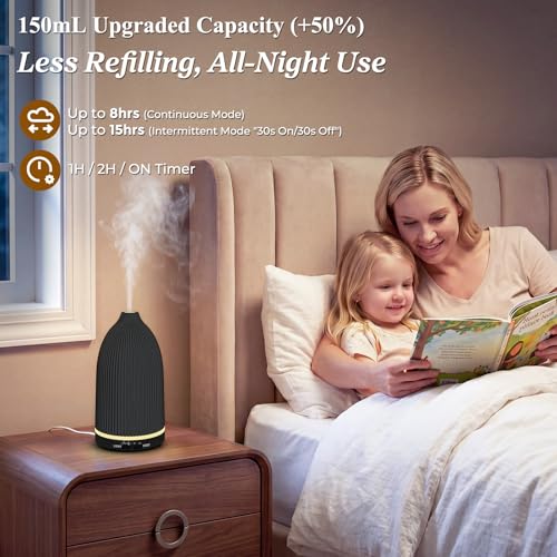 Image of URPOWER 150ML Essential Oil Diffuser Ultrasonic Cool Mist Humidifier with 7 LED Lights, Timer & Auto-Off Quiet Aromatherapy Scent Diffuser for Home Bedroom Office Relaxation
