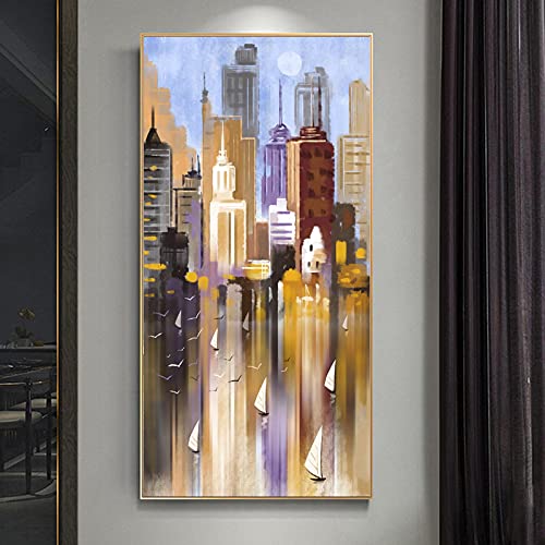 Impression sur toile de batiment abstrait 80x160 cm d'une finesse artistique remarquable