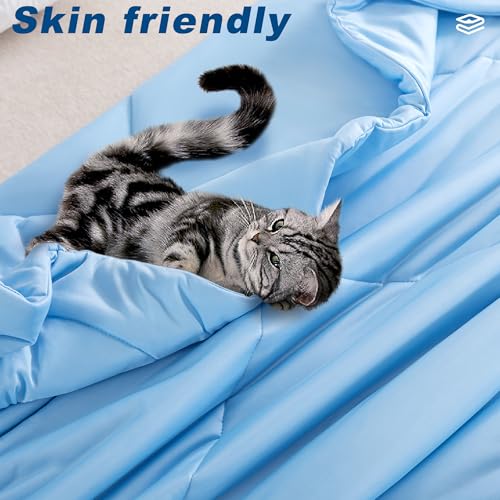 Cooling Comforter Queen Size, Double-Sided Cold Tech Fabric Quilted Bed Comforters Cooling Blanket for Hot Sleepers, Breathable Lightweight Summer Bedding, All-Season Ice Blanket, Blue