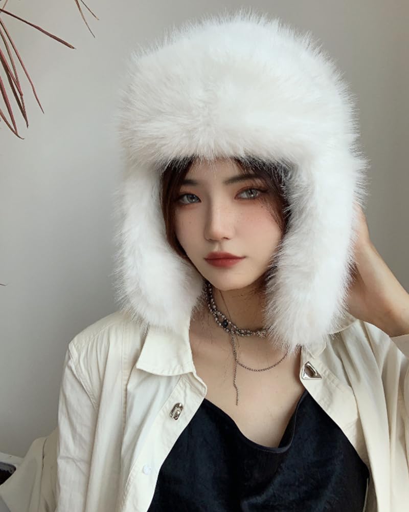 Chapeau de trappeur luxueux en fausse fourrure de vison pour femmes, chapeau d'hiver simple de couleur pure, chapeau chaud Ushanka en fourrure