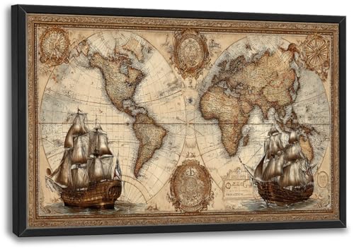 Glocmna Large Old World Map Wall Art for Living...