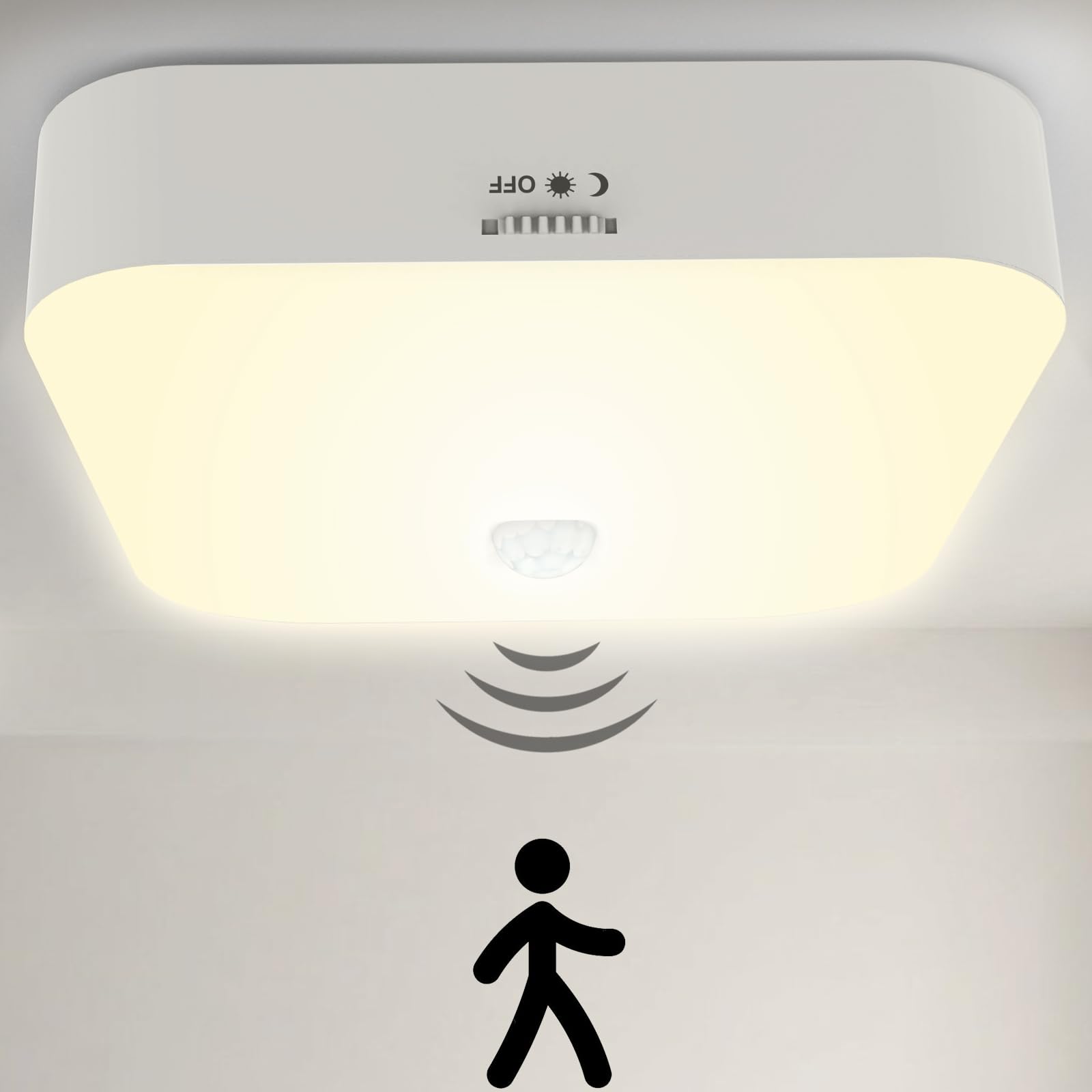 Toowell Akku Lampe mit Bewegungsmelder LED Deckenleuchte Innen USB Aufladbar Batterie Deckenlampe mit Bewegungsmelder 500LM 3000K Lampe Batteriebetrieben Badezimmer Leuchte für Toilette Garage Keller