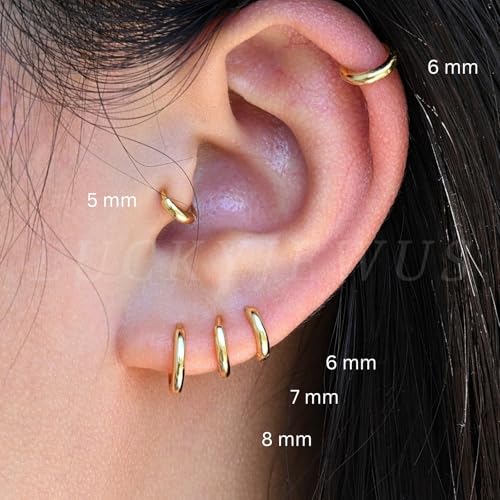 925 Sterling Silver Small Gold Huggie Hoop Earrings for Women Men,14K Gold Plated Cartilage Hoop Earring, Helix, Tragus, Earlobe Tiny Hoops, Lightweight Hypoallergenic Earrings Cuff3