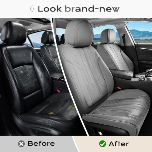 Image of Coverado Car Seat Covers Full Set, Seat Covers for Cars, Front Seat Covers and Back Seat Cover Waterproof Leather Automotive Seat Cover, Universal Car Interior Protectors Cushion for Most Cars