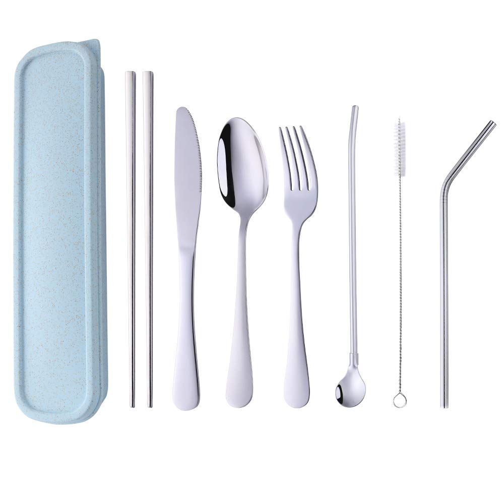 Couverts De Voyage Decathlon Set De Couverts De Voyage 9 Pièces Inox - Couteau, Fourchette, Cuillère, Baguettes Et Paille Réutilisables Set Couverts Eco Responsable