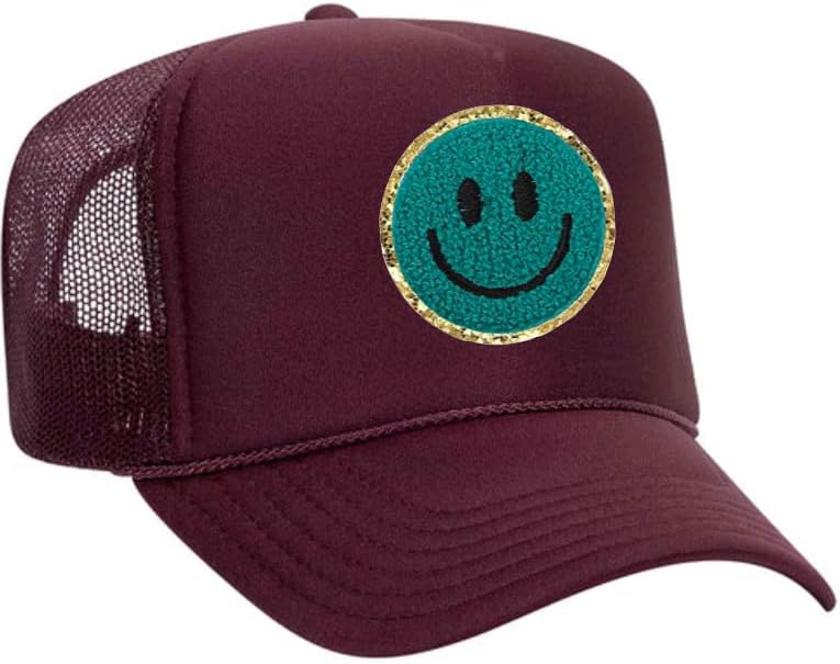 FitCrush Lifestyle SMIILEY FACE Chenille Patch Trucker Hat