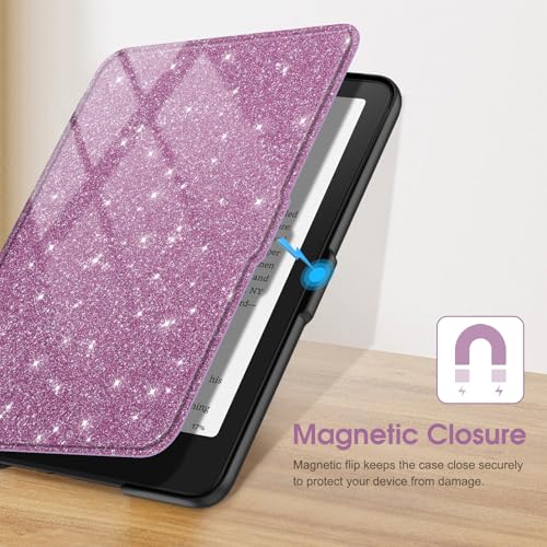 Image of Fintie Case for 7 inch All-New Kindle Paperwhite (12th Generation, 2024) and Kindle Colorsoft Signature Edition - Slim Lightweight Shell PU Leather Protective Cover with Auto Sleep /Wake, Purple Glitter