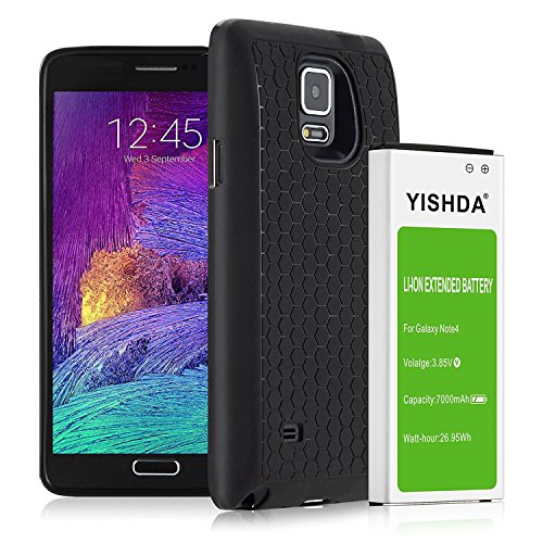 YISHDA Batería para Galaxy Note 4, 7000 mAh de repuesto para Samsung Galaxy Note 4 con cubierta trasera y funda protectora de TPU para N910, N9100, N910H N910U | Batería Note 4