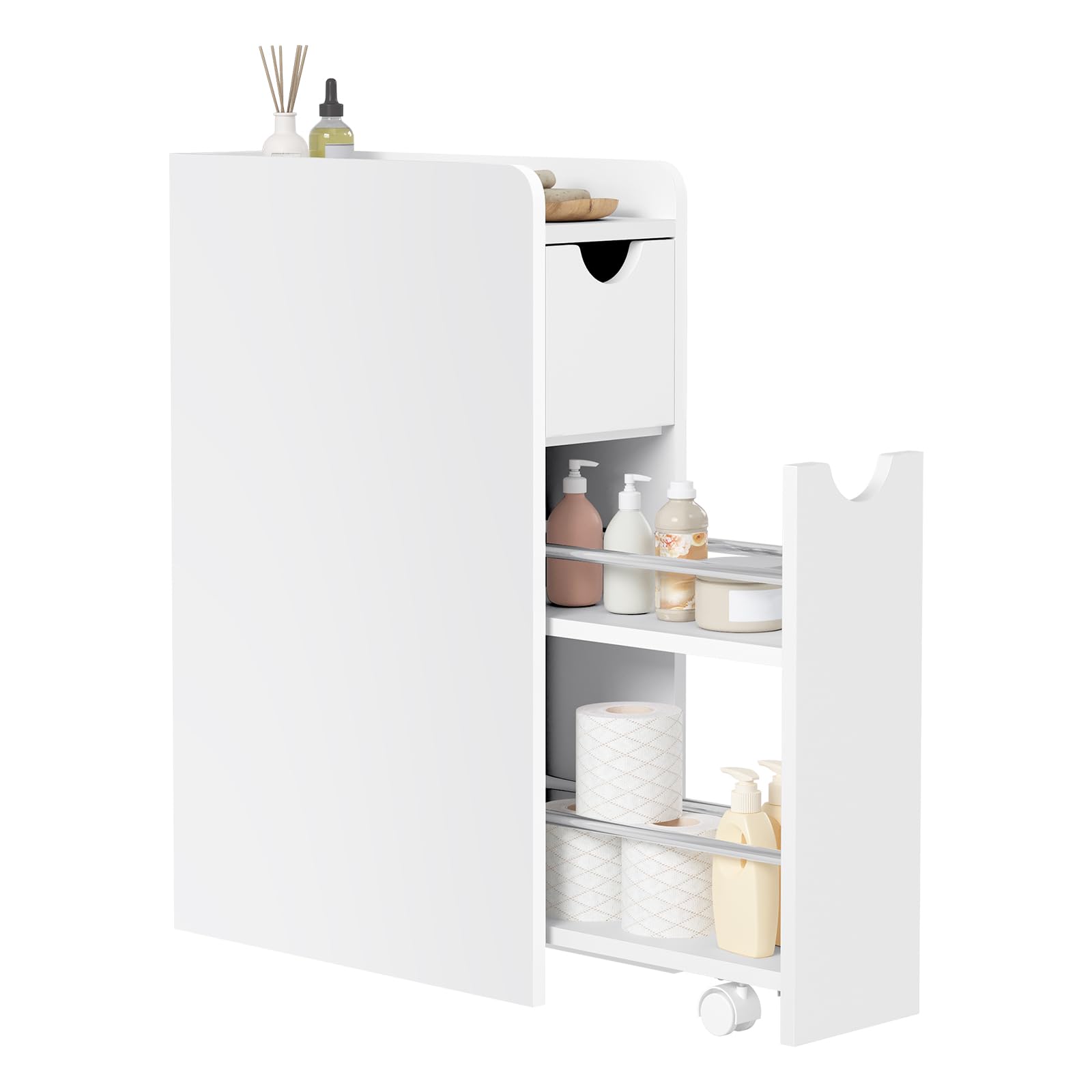 EUGAD Meuble Salle de Bain, Armoire Salle de Bain Étroite, avec 2 Tiroirs, en Bois d'Ingénierie, Blanc, 19x45x70cm
