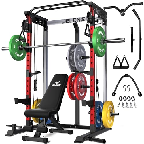 Image of JELENS C21 Power Cage, 2000LBS Multi-Function Power Rack with Independent Dual Pulley System, All-in-One Squat Rack for Cable Crossover, Home Gym Workout Machine