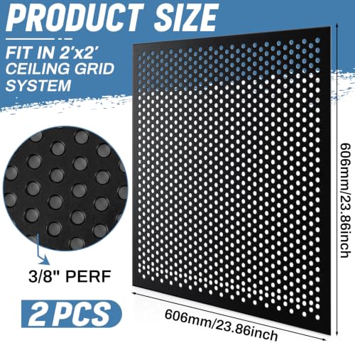 Image of DoubleFill 2 Pack 2' x 2' Plastic Perforated Tiles with 3 /8 inch Holes 24 inch x 24 inch Black Drop Ceiling Tiles Plastic Ceiling Grid Covers