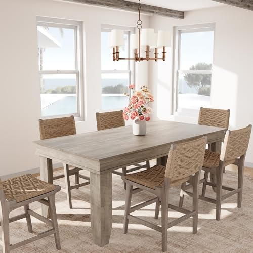 Image of GarveeHome Farmhouse Dining Table for 6-8 People, 71 in Long Kitchen Tables with Wooden Sturdy Frame, 6 ft Large Rectangular Dinner Table for Dining Room, Kitchen, Grey, 71 inch Non-extendable