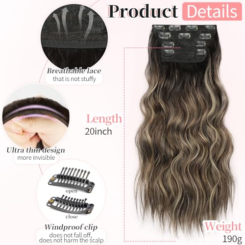 Image of KooKaStyle Thick Hair Extensions 20 inch Dark Brown Root Ash Blonde Champagne
