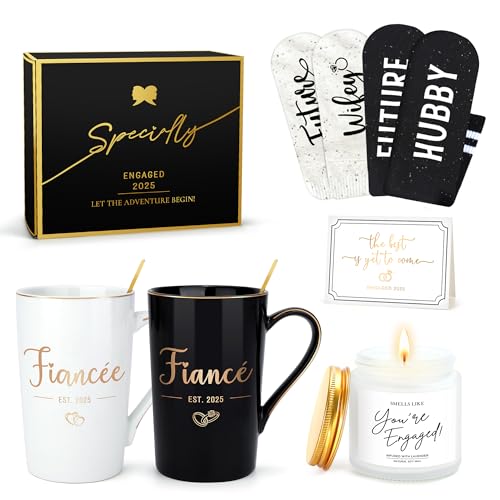 Engagement Gifts for Couples Newly Engaged Gifts for Couple Happy Engagement Gift for Women Fiance Gift for Women Just Engaged Decorations Ideas with Mugs Socks Candle Card for Her Him Men Best Friend