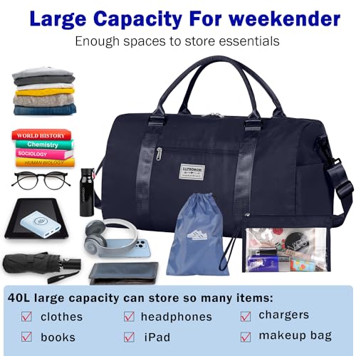 Large Travel Duffel Bag, Sports Tote Gym Yoga Airplane Carry-on With Extra Shoe and Small Clear Makeup Bag, Overnight Crossbody for Men and Women Navyblue3