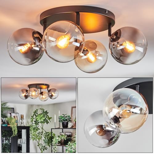 Plafonnier Gastor boules lumineuses ambre clair fumé 4 lumières pour salon