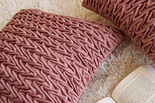Image of Monstera Hut Corded Wavy Suede Rusty Pink Cushion Cover Pack of 2, (Cushion Cover 16x16inch) (40.6 x 40.6 cm)