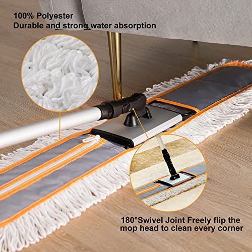 Image of CLEANHOME 36 inch Commercial Dust Mops for Floor Cleaning,Grey | 59 inch Long Handle,Heavy Duty Floor Duster Mop, Hotel Gym Household Cleaning Supplies for Hardwood, Tiles, Marble Floors