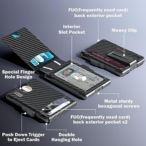 Slim RFID Blocking Wallet for Men with Pop-Up Card Holder, Money Clip, and Credit Card Slots - Carbon Fiber Design