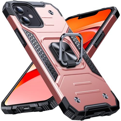 Image of Anqrp Heavy Duty Case for iPhone 12 Mini Case with Enhanced Ring Holder Grip Stand, Military Grade Shockproof Rugged Drop Protective Silicone Hard Slim iPhone 12 Mini Phone Case Cover,Pink Gold