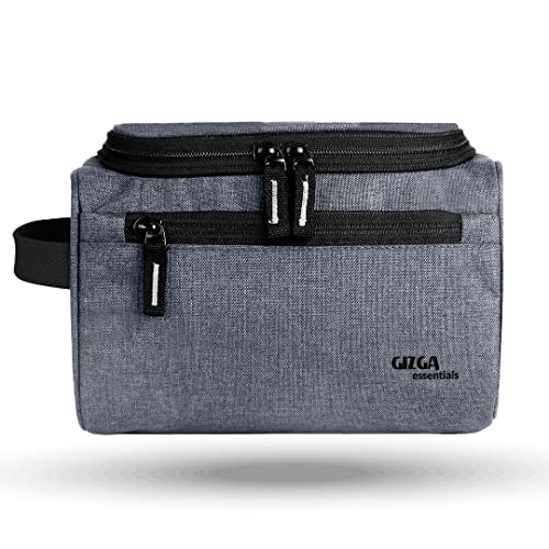 Gizga Essentials Travel Toiletry Kit Bag for Men & Women, Travel Organizer Case with Handle & Hook, Premium Zipper, Multiple Pockets, Multi-Utility Pouch for Shaving Makeup Cosmetics, Light Grey