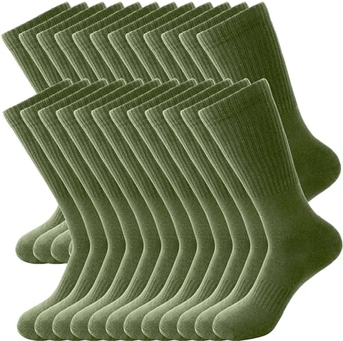 12 Pairs Army Socks Green Military Socks Warm Long Boot Sock Army Cotton Sock for Men Women Working Outdoor Sports