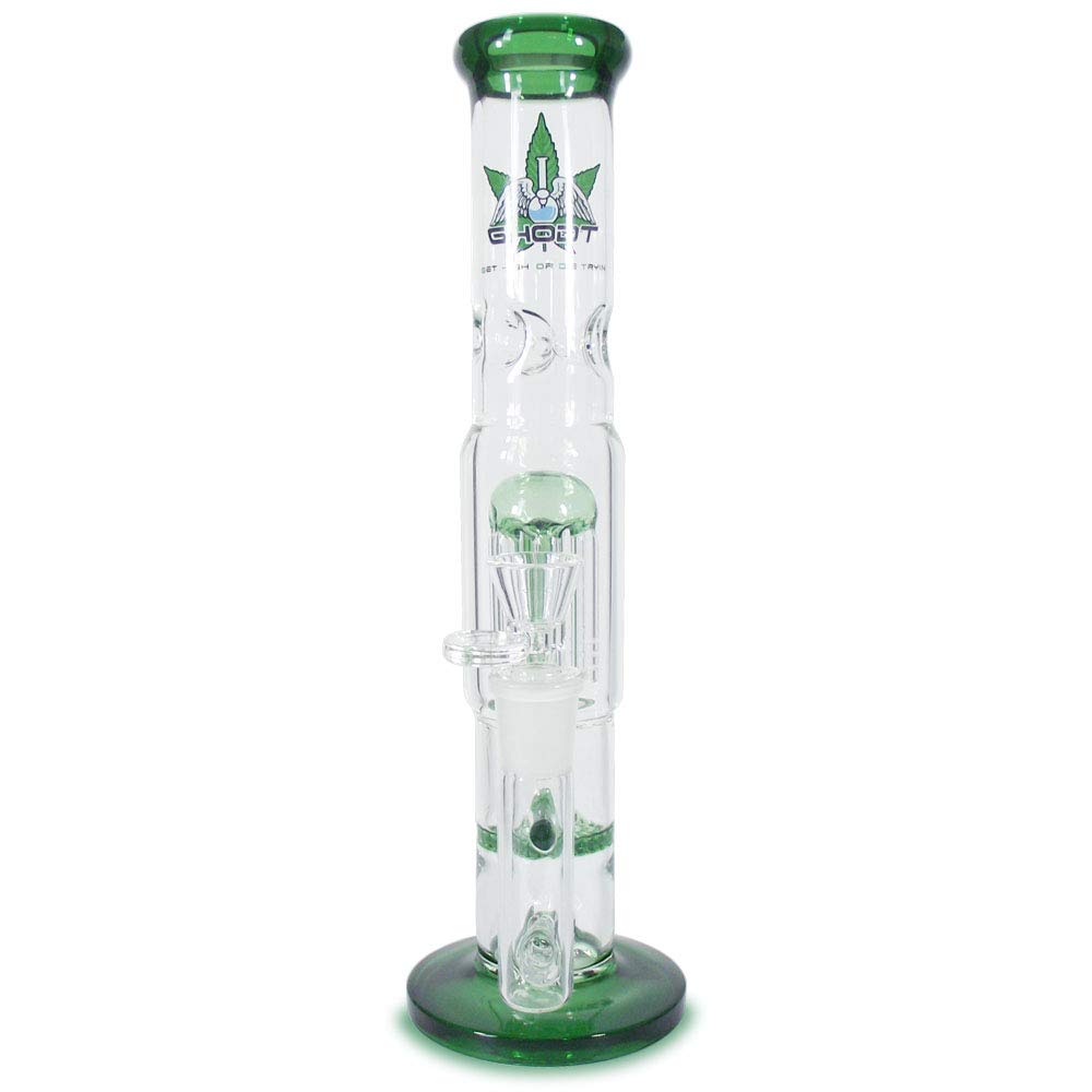 Bong Percolator und Diffusor 30cm Grün von GHODT Glasbong mit 14.5 Chillum 5mm Glas - inklusive Sieb - Für den Gebrauch von Kräuter- und Tabakwaren