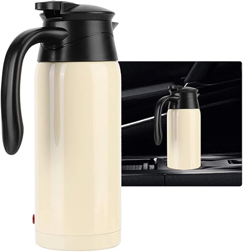 Miniatura 5 de Hervidor de té eléctrico, 27.1 fl oz de acero inoxidable, hervidor de agua caliente eléctrico para automóvil, viajes (color crema)
