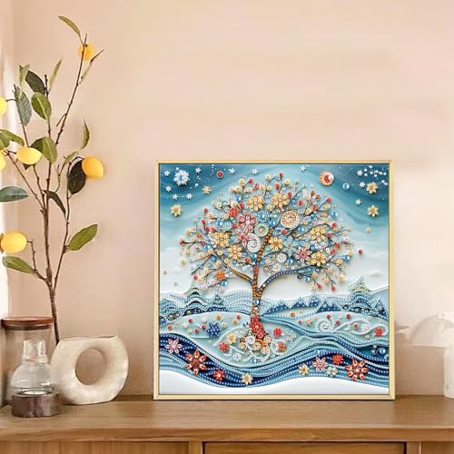 Image of AiYuanzsh 5D Special Shape Diamond Art Kits for Beginners, Snowy Tree Diamond Painting Kits for Adults, Crystal Rhinestones Diamond Painting for Home Wall Decoration Gift 12x12 inch /30x30 cm